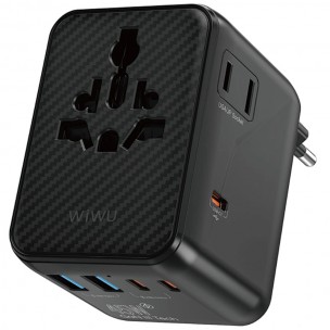 Мережевий універсальний перехідник WIWU UA010 Warrior GaN 45W + 2USB-A/3C Black Мережевий універсальний перехідник WIWU UA010 Warrior GaN 45W + 2USB-A/3C Black