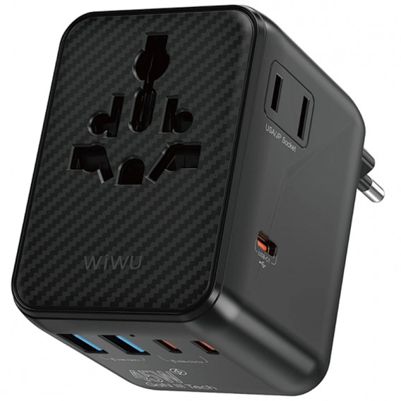 Мережевий універсальний перехідник WIWU UA010 Warrior GaN 45W + 2USB-A/3C Black
