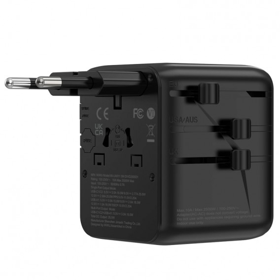 Мережевий універсальний перехідник WIWU UA011 Warrior GaN 25W + 1USB-A/2C Black