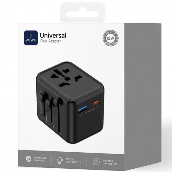 Мережевий універсальний перехідник WIWU UA012 Warrior 12W + 1USB-A/1C Black Мережевий універсальний перехідник WIWU UA012 Warrior 12W + 1USB-A/1C Black