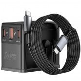 Сетевой универсальный переходник WIWU UA013 20W GaN + 1USB-A/2C with retractable cable Type-C Black