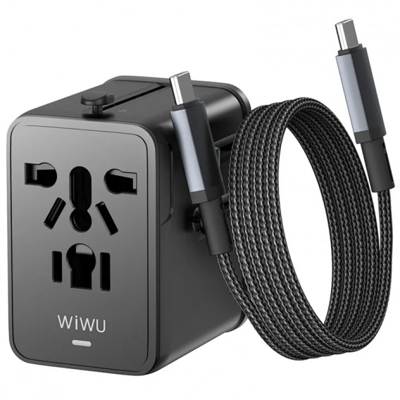 Мережевий універсальний перехідник WIWU UA013 20W GaN + 1USB-A/2C with retractable cable Type-C Black Мережевий універсальний перехідник WIWU UA013 20W GaN + 1USB-A/2C with retractable cable Type-C Black