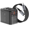Мережевий універсальний перехідник WIWU UA013 20W GaN + 1USB-A/2C with retractable cable Type-C Black