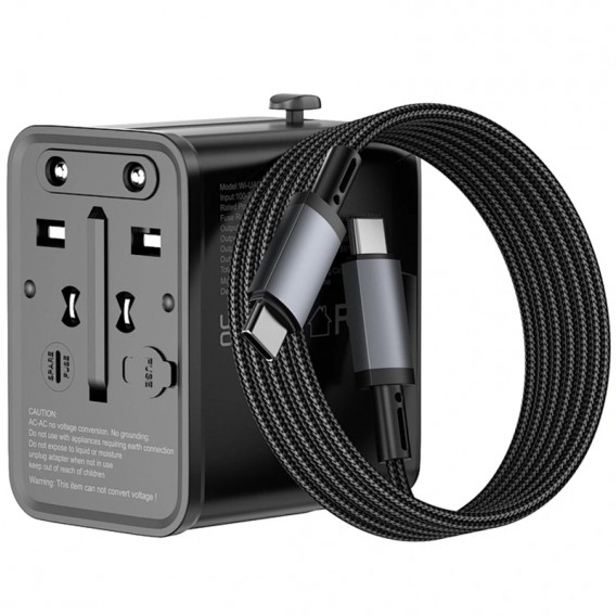 Мережевий універсальний перехідник WIWU UA013 20W GaN + 1USB-A/2C with retractable cable Type-C Black Мережевий універсальний перехідник WIWU UA013 20W GaN + 1USB-A/2C with retractable cable Type-C Black