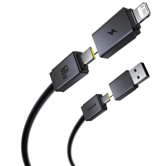 Дата кабель Baseus Versatile Two-for-Two USB/Type-C to Type-C/Lightning 60W (2m) (P10383000) Cluster Black Дата кабель Baseus Versatile Two-for-Two USB/Type-C to Type-C/Lightning 60W (2m) (P10383000) Cluster Black