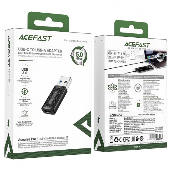 Перехідник Acefast J2 USB Male to Type-C Female USB3.0 Black Перехідник Acefast J2 USB Male to Type-C Female USB3.0 Black