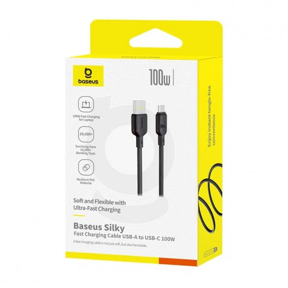 Дата кабель Baseus Silky Series OS Fast Charging USB to Type-C 100W (1m) (P10377703) Cluster Black - зображення 4 Дата кабель Baseus Silky Series OS Fast Charging USB to Type-C 100W (1m) (P10377703) Cluster Black - зображення 4