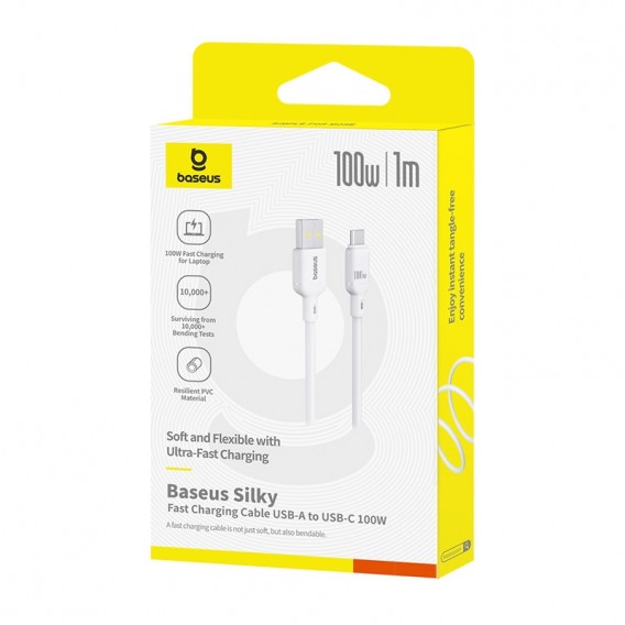 Дата кабель Baseus Silky Series OS Fast Charging USB to Type-C 100W (1m) (P10377703) Moon White - зображення 4 Дата кабель Baseus Silky Series OS Fast Charging USB to Type-C 100W (1m) (P10377703) Moon White - зображення 4