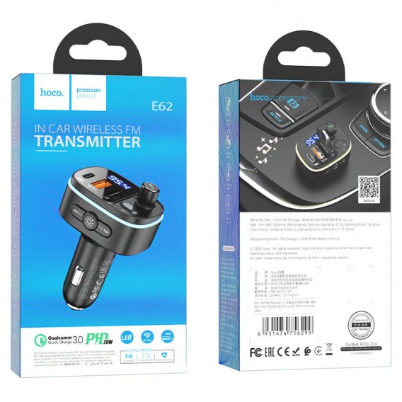 АЗП FM модулятор Hoco E62 PD20W+QC3.0 (2USB-A/1C) Чорний АЗП FM модулятор Hoco E62 PD20W+QC3.0 (2USB-A/1C) Чорний