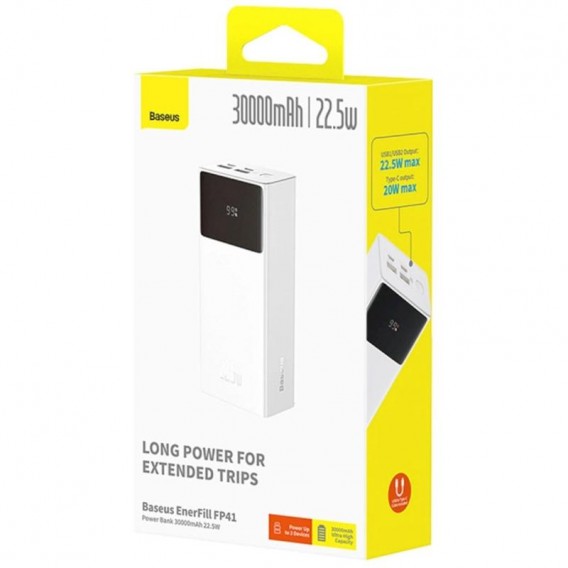 Портативний ЗП Power Bank Baseus EnerFill FP41 PD22.5W 30000 mAh (E0027K) Moon White Портативний ЗП Power Bank Baseus EnerFill FP41 PD22.5W 30000 mAh (E0027K) Moon White