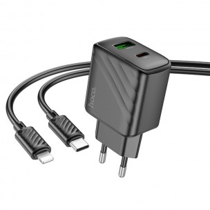 МЗП Hoco CS23A Sunlight PD30W+QC3.0 (1USB-A/1C) + кабель Type-C to Lightning Black