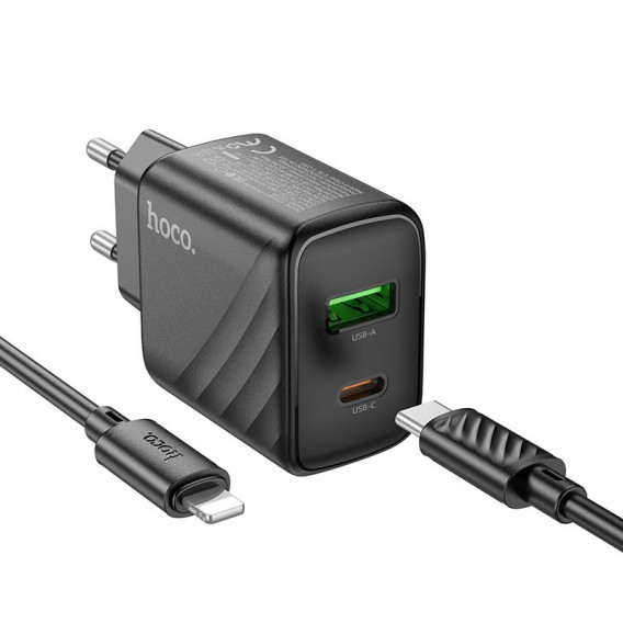 МЗП Hoco CS23A Sunlight PD30W+QC3.0 (1USB-A/1C) + кабель Type-C to Lightning Black МЗП Hoco CS23A Sunlight PD30W+QC3.0 (1USB-A/1C) + кабель Type-C to Lightning Black