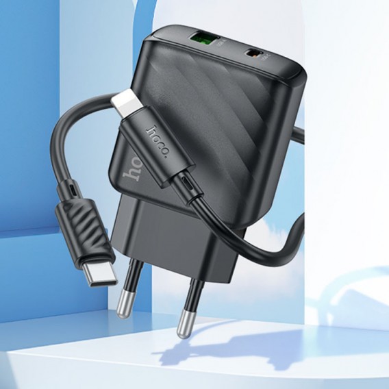 МЗП Hoco CS23A Sunlight PD30W+QC3.0 (1USB-A/1C) + кабель Type-C to Lightning Black МЗП Hoco CS23A Sunlight PD30W+QC3.0 (1USB-A/1C) + кабель Type-C to Lightning Black