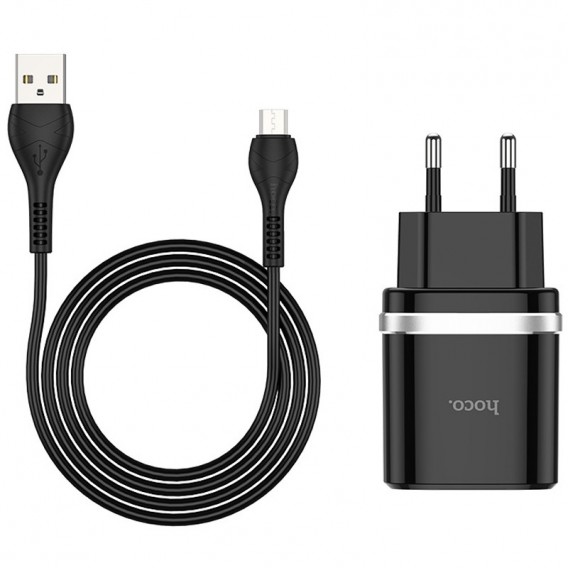 МЗП Hoco C12Q Smart QC3.0 18W (1USB-A) + кабель USB to MicroUSB Чорний