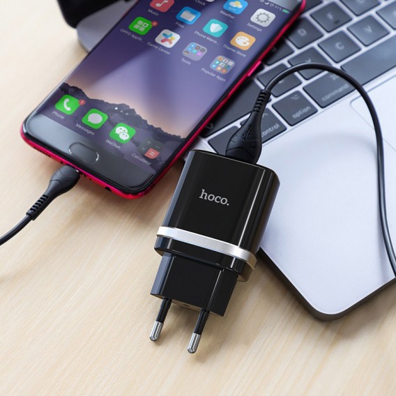 МЗП Hoco C12Q Smart QC3.0 18W (1USB-A) + кабель USB to MicroUSB Чорний