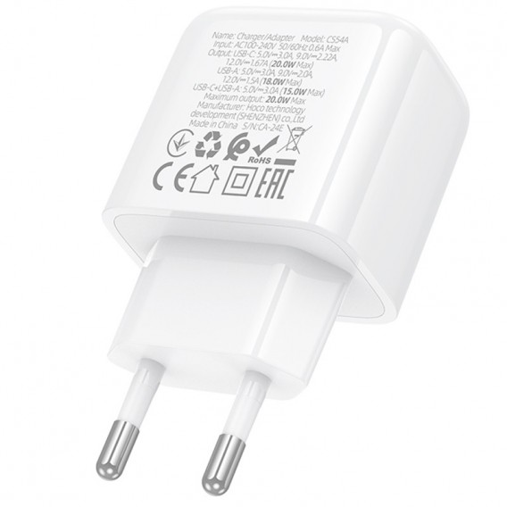 МЗП Hoco CS54A Surplus PD20W+QC3.0 (1USB-A/1C) White МЗП Hoco CS54A Surplus PD20W+QC3.0 (1USB-A/1C) White