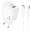 МЗП Hoco CS54A Surplus PD20W+QC3.0 (1USB-A/1C) + кабель Type-C to Type-C White