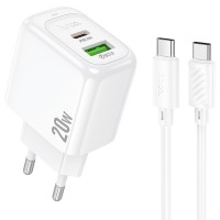 СЗУ Hoco CS54A Surplus PD20W+QC3.0 (1USB-A/1C) + кабель Type-C to Type-C White СЗУ Hoco CS54A Surplus PD20W+QC3.0 (1USB-A/1C) + кабель Type-C to Type-C White