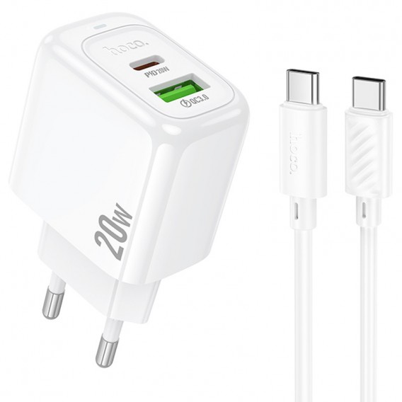 МЗП Hoco CS54A Surplus PD20W+QC3.0 (1USB-A/1C) + кабель Type-C to Type-C White