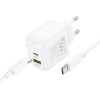 МЗП Hoco CS54A Surplus PD20W+QC3.0 (1USB-A/1C) + кабель Type-C to Type-C White