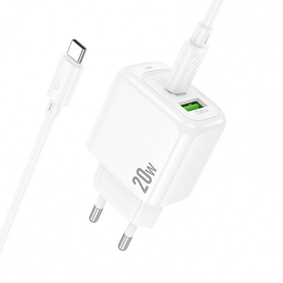 МЗП Hoco CS54A Surplus PD20W+QC3.0 (1USB-A/1C) + кабель Type-C to Type-C White
