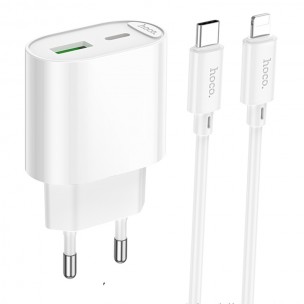 МЗП Hoco C109A Fighter PD20W+QC3.0 (1USB-A/1C) + кабель Type-C to Lightning White