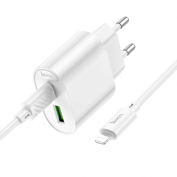 МЗП Hoco C109A Fighter PD20W+QC3.0 (1USB-A/1C) + кабель Type-C to Lightning White