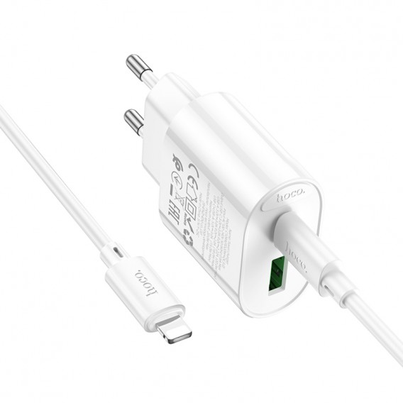 МЗП Hoco C109A Fighter PD20W+QC3.0 (1USB-A/1C) + кабель Type-C to Lightning White