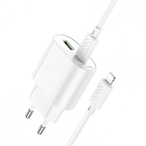 МЗП Hoco C109A Fighter PD20W+QC3.0 (1USB-A/1C) + кабель Type-C to Lightning White