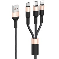Дата кабель Hoco X26 Xpress 3in1 USB to Lightning/Type-C/MicroUSB 2A (1.2m) Чорний / Золотий Дата кабель Hoco X26 Xpress 3in1 USB to Lightning/Type-C/MicroUSB 2A (1.2m) Чорний / Золотий