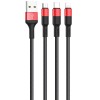 Дата кабель Hoco X26 Xpress 3in1 USB to Lightning/Type-C/MicroUSB 2A (1.2m) Чорний / Червоний
