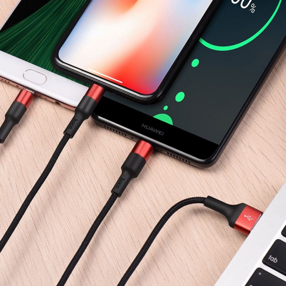 Дата кабель Hoco X26 Xpress 3in1 USB to Lightning/Type-C/MicroUSB 2A (1.2m) Чорний / Червоний Дата кабель Hoco X26 Xpress 3in1 USB to Lightning/Type-C/MicroUSB 2A (1.2m) Чорний / Червоний