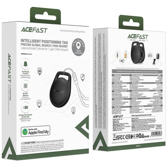 Трекер Acefast S2 Safe Tag 230 mAh Black Трекер Acefast S2 Safe Tag 230 mAh Black