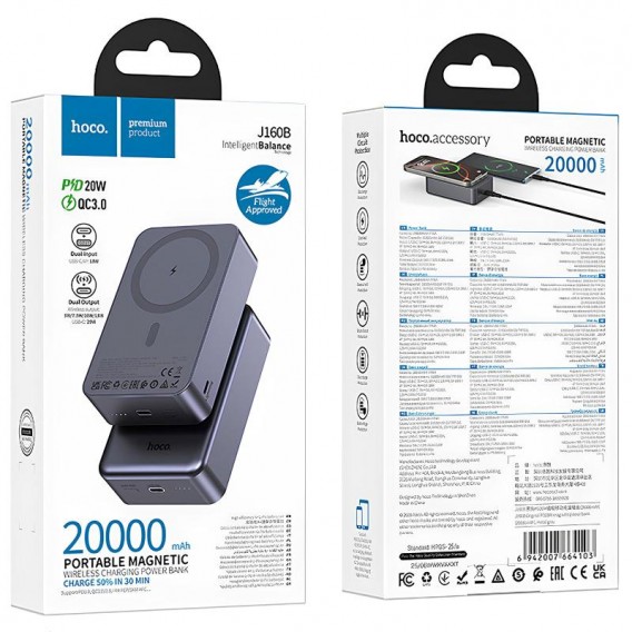 Портативний ЗП Power Bank Hoco J160B Original PD20W з БЗП 20000 mAh Metal gray