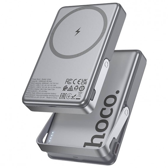Портативний ЗП Power Bank Hoco Q36A Sunlight magnetic suction+holder PD20W з БЗП 10000 mAh Metal grey