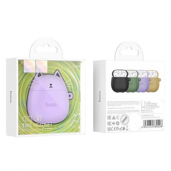 Бездротові TWS навушники Hoco EW45 Cat Case Lilac Cat Бездротові TWS навушники Hoco EW45 Cat Case Lilac Cat