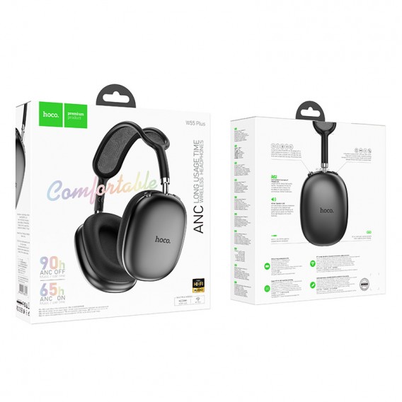 Накладні бездротові навушники Hoco W55 Plus Happiness ANC noise reduction Deep space gray Накладні бездротові навушники Hoco W55 Plus Happiness ANC noise reduction Deep space gray