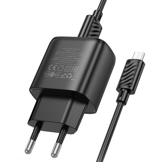 МЗП Hoco C140A Smart QC3.0 18W (1USB-A) + кабель USB to MicroUSB Black МЗП Hoco C140A Smart QC3.0 18W (1USB-A) + кабель USB to MicroUSB Black