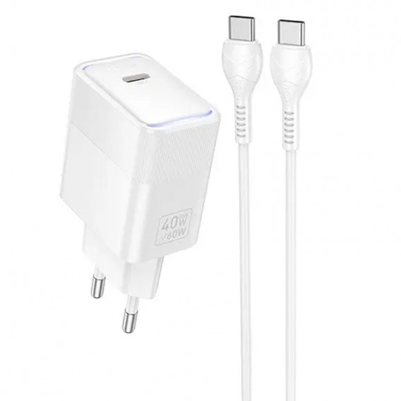 МЗП Hoco CS113A Lounge PD40W (1USB-C) + кабель Type-C to Type-C White
