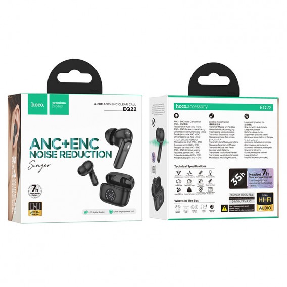 Бездротові TWS навушники Hoco EQ22 Singer ANC+ENC Midnight Black