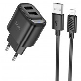 МЗП Hoco C141A Smart 2.1A (2USB-A) + кабель USB to Lightning Black МЗП Hoco C141A Smart 2.1A (2USB-A) + кабель USB to Lightning Black