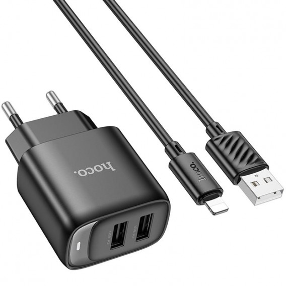 МЗП Hoco C141A Smart 2.1A (2USB-A) + кабель USB to Lightning Black МЗП Hoco C141A Smart 2.1A (2USB-A) + кабель USB to Lightning Black