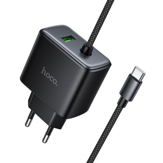 МЗП Hoco C164A New PD30W+QC3.0 (1USB-A/1C) + встроенный кабель Type-C Black