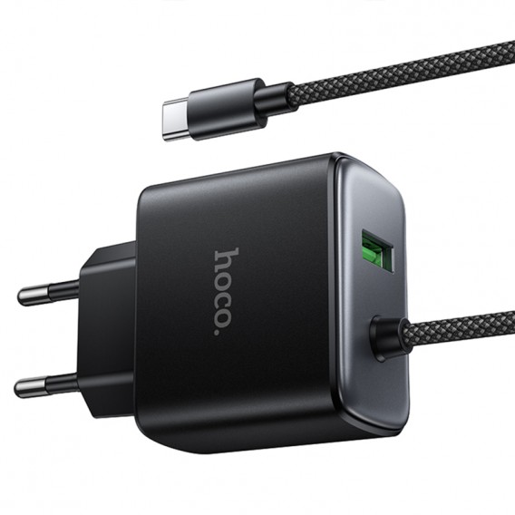 МЗП Hoco C164A New PD30W+QC3.0 (1USB-A/1C) + встроенный кабель Type-C Black МЗП Hoco C164A New PD30W+QC3.0 (1USB-A/1C) + встроенный кабель Type-C Black
