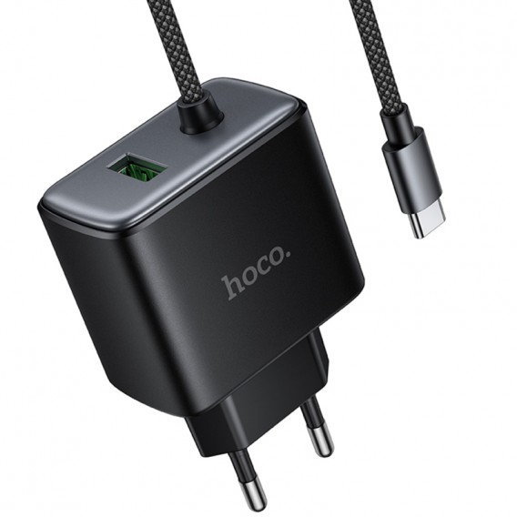МЗП Hoco C164A New PD30W+QC3.0 (1USB-A/1C) + встроенный кабель Type-C Black МЗП Hoco C164A New PD30W+QC3.0 (1USB-A/1C) + встроенный кабель Type-C Black