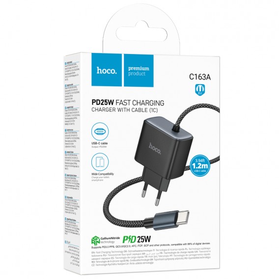 МЗП Hoco C163A New PD25W (1USB-C) + встроенный кабель Type-C Black МЗП Hoco C163A New PD25W (1USB-C) + встроенный кабель Type-C Black