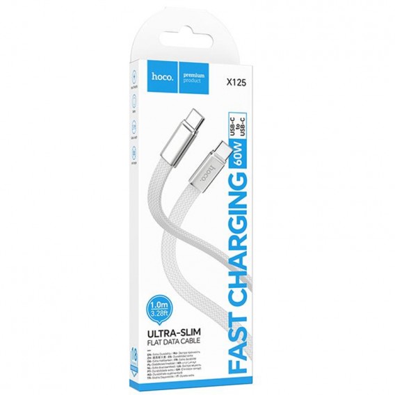 Дата кабель Hoco X125 Exceso Type-C to Type-C 60W (1m) White Дата кабель Hoco X125 Exceso Type-C to Type-C 60W (1m) White