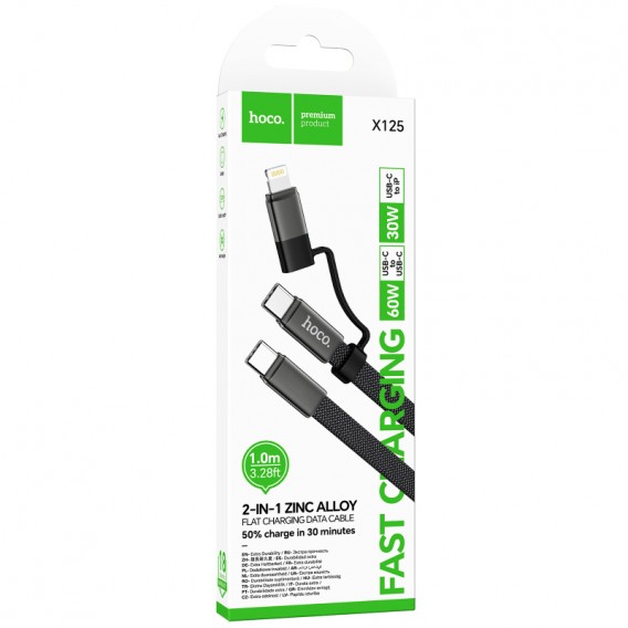 Дата кабель Hoco X125 Surplus 2in1 Type-C to Lightning/Type-C 60W (1m) Black Дата кабель Hoco X125 Surplus 2in1 Type-C to Lightning/Type-C 60W (1m) Black