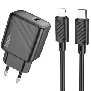 Мережевий зарядний пристрій Hoco CS22A Value PD30W USB-C з кабелем USB-C - Lightning, чорний