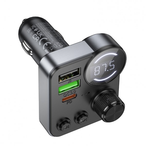 АЗП FM модулятор Hoco E86 Alegria PD30W+QC3.0 48W (2USB-A/1C) Black